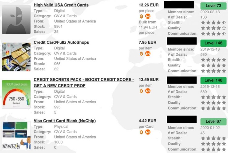stolen credit card numbers dark web